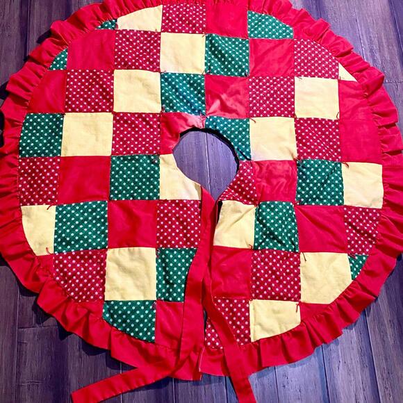 Vintage Multi Color Patchwork Christmas Tree Skirt